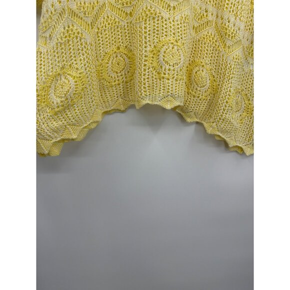 Jeanne Pierre Size M Yellow Open Knit Crochet Sweater Top Womens Pullover - Picture 3 of 6